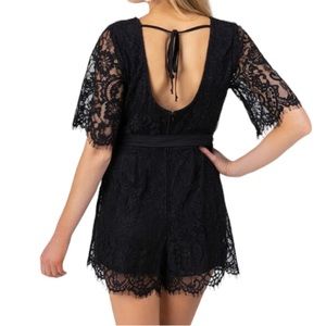 Mi Ami Miami Black Lace Surplice Glam Romper Ribbon Tie Belt Size Medium